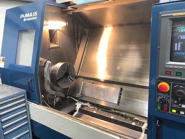 Daewoo Puma 15, Fanuc 32, 15 Chk, 6 1/2 , 31 SOB,SOC 21,Turn Length 62,max turn dia. 26,a2 nose,12 pos. turret,40HP,220V/3PH/50/60Hz,1996
