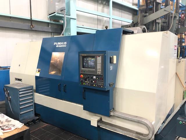 Daewoo Puma 15, Fanuc 32, 15 Chk, 6 1/2 , 31 SOB,SOC 21,Turn Length 62,max turn dia. 26,a2 nose,12 pos. turret,40HP,220V/3PH/50/60Hz,1996